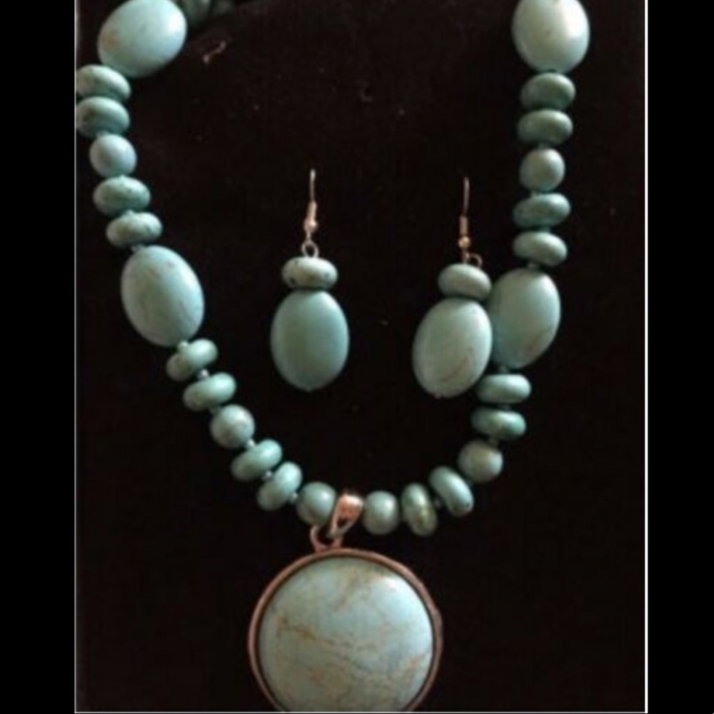 Vintage Mexico Turquoise Stone Necklace Earring